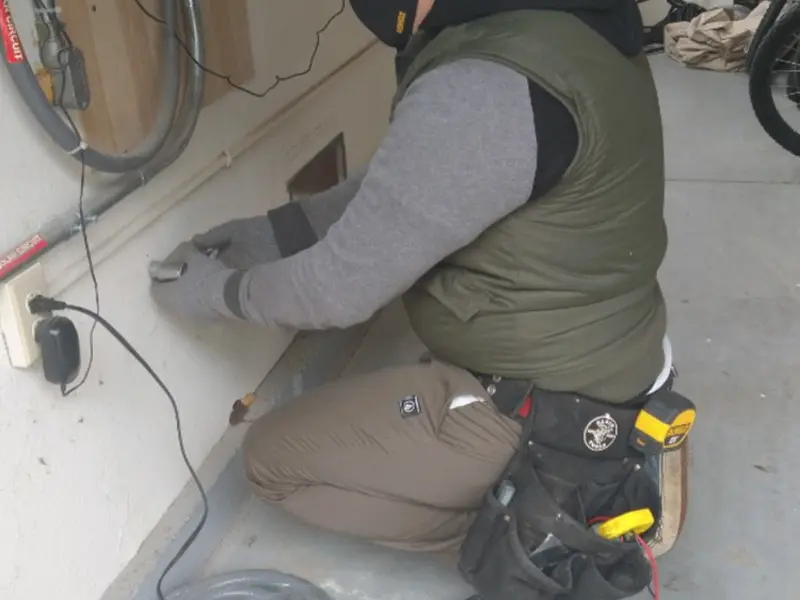 Electrician performing outlet wiring in a Shingle Springs garage